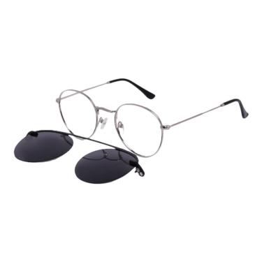 Imagem de Armação Óculos Grau Feminino Letícia 2 Em 1 Clipon Prata