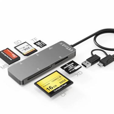 Imagem de Leitor de cartão USB C USB 3.0 Pro Duo, leitor de cartão 6 em 1 SD/TF/M2/MS/CF/XD para computador/Android/Micro SD, leitor de cartão de memória suporta velocidade de 5 Gbps, cinco cartões lidos