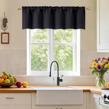Imagem de Simplebrand Saia preta para janelas, cortinas blackout curtas para cozinha/janelas pequenas com bolso de haste, saia de cortina sólida com isolamento térmico, cada 152 cm x 35 cm de comprimento, 1