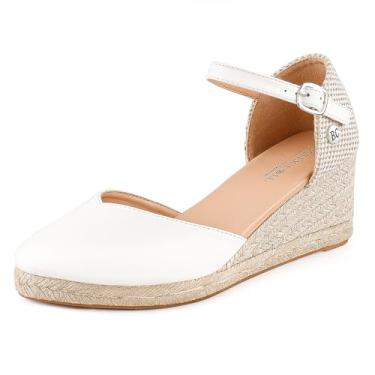 Imagem de BCTEX COLL Sandálias Femininas Brancas De Alpargatas Com Tira No Tornozelo E Plataforma, Bico Fechado, Sapatos Elegantes, Tamanho 7