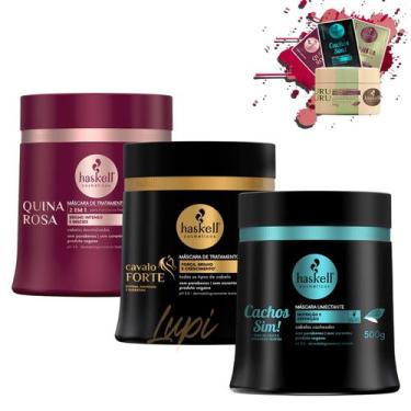 Imagem de Kit Haskell Mascaras Quina Rosa Cachos Sim Cavalo Forte 500g