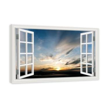Imagem de PY3H69 Arte de parede em tela de janela aberta, impressão natural em tela. Lindo cenário de céu 61 cm, decoração de parede de paisagem de janela, decoração de casa moderna. Moldura interna de 70 x 105