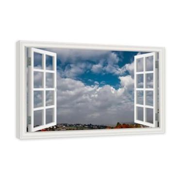 Imagem de PY3H69 Arte de parede em tela de janela aberta, impressão natural em tela. Lindo cenário de céu 30,5 cm, decoração de parede de paisagem de janela, decoração de casa moderna. Moldura interna 50 x 75