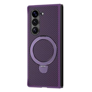 Imagem de HAO RIYLN Capa magnética para Samsung Galaxy Z Fold 6, capa giratória com suporte dobrável, textura de fibra de carbono, capa de proteção para câmera, roxa, ZFOLD6