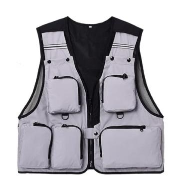Imagem de Colete De Pesca Tático Sem Mangas Com Zíper E Vários Bolsos De Malha Respirável Masculino, Colete Versátil Para Fotografia Ao Ar Livre Viagem Caminhada Jaqueta, Para Muitas Necessidades(Silver gray,XX