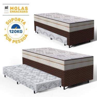 Imagem de Cama Box com Colchão de Molas Ensacadas Luxury + Auxiliar de Espuma Unique Solteiro 88cm