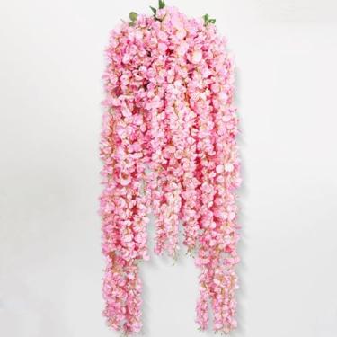 Imagem de 2 peças de flores artificiais de glicínia, 2,8 pés/peça densa artificial de glicínia falsa para pendurar na parede, guirlanda de flores de seda, decoração de festa de casamento em casa (rosa)
