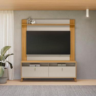 Imagem de Rack Pés em Madeira Maciça e Painel Tulum para Tv de até 55 Polegadas Dubai TAUARI/OFF WHITE FOSCO