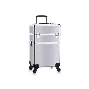 Imagem de Maleta de Maquiagem Profissional ABS Completa 2 Andar Alumínio Prata -