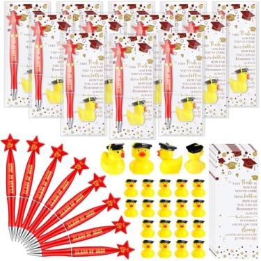 Imagem de Sayglossy 20 conjuntos de canetas esferográficas estrela classe de 2025 em massa boné de formatura pato resina cartão de torcida brindes de fim de ano para convidados estudantes (vermelho)