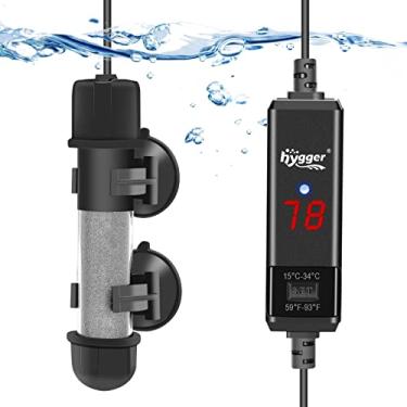 Imagem de hygger Aquecedor Betta para aquário pequeno, aquecedor submersível de peixe Tahk 10W/25W/50W/100W com display digital LED, adequado para água salgada marinha e água doce até 5/10/16/26 galões