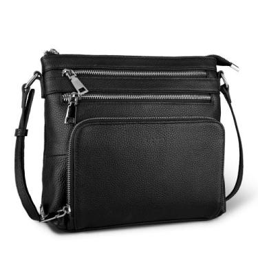 Imagem de Bolsa crossbody befen preta de couro genuíno para mulheres RFID