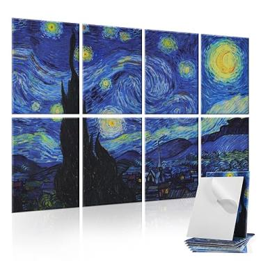 Imagem de Tutmyrea Pacote com 8 painéis acústicos artísticos, painéis de parede autoadesivos à prova de som de 122 x 81 cm, painéis decorativos de absorção de som, tratamento acústico para estúdio, home office (noite estrelada)