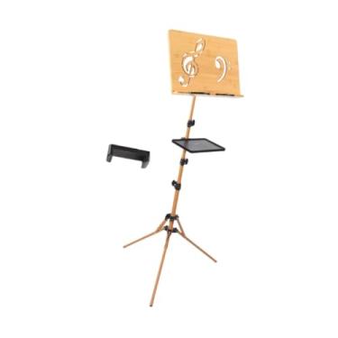 Imagem de Dynwave Suporte de madeira para partituras, altura ajustável, estável, resistente, portátil e dobrável para piano, púlpito, palco e viagem, com Clipe de Telefone de Bandeja