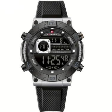 Imagem de Relógio Esportivo Digital Masculino Pulseira De Silicone Texturizada Impermeavel Prata Preto