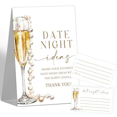 Imagem de Decorações de chá de panela Pearls and Prosecco - Jogos de ideias para encontros noturnos, 1 placa e 50 cartões de ideias para encontros noturnos para despedida de solteira, decoração de chá de