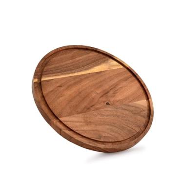 Imagem de KAIZEN Tábuas de corte de madeira de acácia com sulco de suco, tábua circular para servir queijo, tábua de cortar madeira (22 x 23 x 0,6 cm)