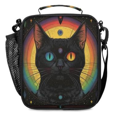 Imagem de Lancheira para meninos e meninas - Lancheira reutilizável com isolamento térmico para crianças - Gato preto grande capacidade cooler volta às aulas Lancheira térmica