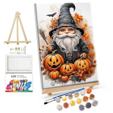Imagem de JOOZ Kit de pintura por números para adultos com moldura, pintura de gnomo por número, com cavalete de Halloween para adultos, kits de pintura a óleo faça você mesmo, para presente ideal, decoração de