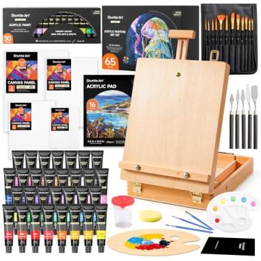 Imagem de Conjunto de 65 tintas acrílicas, conjunto de pintura acrílica Shuttle Art com cavalete de madeira, tinta acrílica de 30 cores, tela de pintura, pincéis de tinta, paletas, suprimentos de pintura artística para crianças e adultos artistas iniciantes