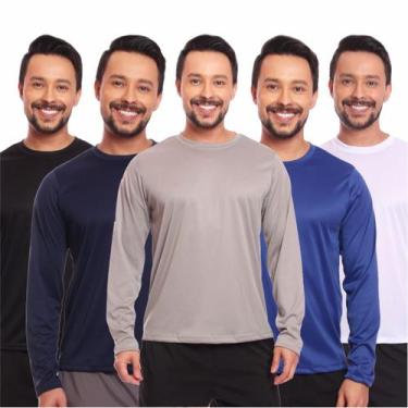 Imagem de Kit 5 Camisetas Masculina Proteção Solar Uv Manga Longa Segunda Pele -