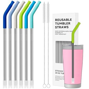 Imagem de Soledea Canudos de metal com ponta de silicone para Stanley e outros copos de 590 ml, canudo de metal reutilizável (cor 2)