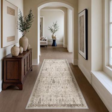 Imagem de Bavni Corredores para corredores, tapete dobrável leve antiderrapante lavável na máquina, tapete de cozinha baixa absorção de som, tapete durável vintage branco macio 2x5