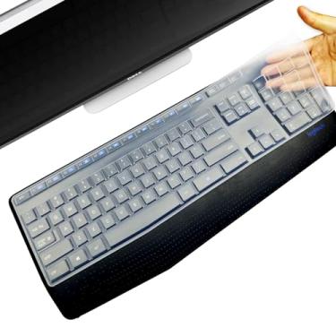 Imagem de YongMai Capa de teclado de silicone para Logitech MK345, capa de teclado para teclados sem fio ergonômicos Logitech MK345, à prova d'água, à prova de poeira, ultrafina, fácil de limpar (transparente)