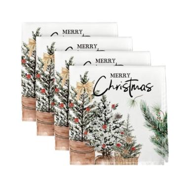 Imagem de Horaldaily Guardanapos De Pano Natal 18 X 18", Árvores, Frutas, Festa, Decoração, Jantar, Lavável, Conjunto 4