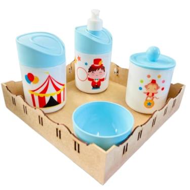 Imagem de Kit Higiene Baby Circo Menino c/bandeja em MDF (Quadrada crua/azul)