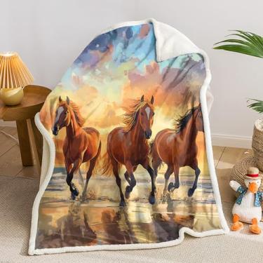 Imagem de AILONEN Cobertor de lã de ovelha de cavalo galopante, cobertor de lã de ovelha marrom 3D bonito para adolescentes, crianças, meninas, meninos, cobertor de lã com tema à beira-mar, decoração leve e