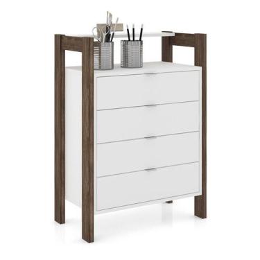 Imagem de Armário Gaveteiro 4 Gavetas 65x90,05x35,5 cm Branco/Nogal - Tecnomobil