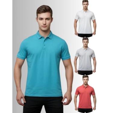 Imagem de Kit 4 Camisas Masculina Gola Polo Piquet Poliéster - Genérica, Turques