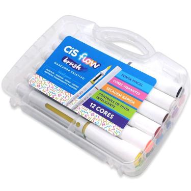 Imagem de Marcador Criativo CiS Flow BRUSH Estojo Maleta - 12 Cores