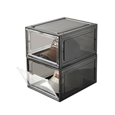 Imagem de Caixa organizadora de chapéus, caixa de suporte de bonés de beisebol transparentes empilháveis com porta magnética para armazenamento de bonés snapback, armazenamento transparente para chapéus com