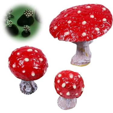 Imagem de beinkmake 3 peças de decoração ao ar livre de cogumelos que brilham no escuro mini estátuas de jardim de fadas miniaturas luminosas enfeites de gramado de cogumelo para jardim e quintal acessórios de