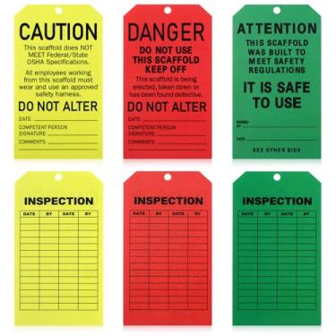 Imagem de Dinifee Perigo/cuidado/atenção, etiqueta de status de andaime de cartão, legenda, etiquetas de inspeção de 14,6 cm x 8,3 cm, etiqueta de status de andaime de plástico RP com ilhós para uso interno e