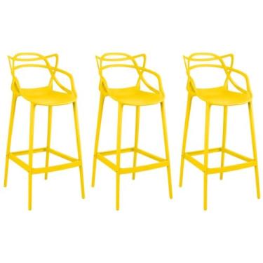 Imagem de Kit 3 Banqueta Alta Allegra com Encosto Design Cozinha/bancada - Amarelo