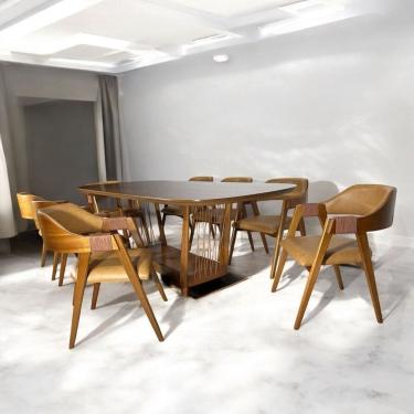 Imagem de Conjunto para Sala de Jantar com 8 Cadeiras Laura Sintético Caramelo