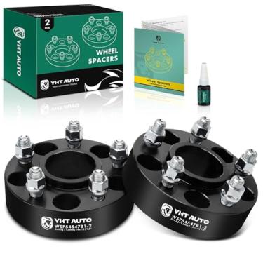 Imagem de YHTAUTO Espaçadores de roda centrados em cubo 5 x 4,5 polegadas de 3,5 polegadas compatíveis com modelos Chrysler Dodge, 300, Challenger, Charger, Magnum, espaçadores de pneu parafusos M14 x 1,5, furo do cubo de 71,5 mm, 5 terminais, adaptador de roda preto 2 peças