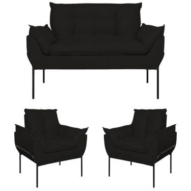 Imagem de Kit 02 Poltronas + Namoradeira Reforçada Opala Metal Preto Preto