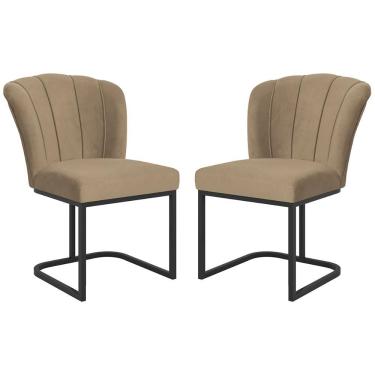 Imagem de Kit 2 Cadeiras Poltrona Flor Pés Metal Preto Mesa Quarto Cozinha Capuccino