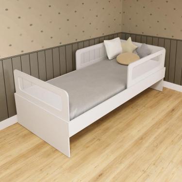 Imagem de Cama Solteiro Mdf Branco com 02 Grades e Cabeceira Telinha Anatômica Mobilistore