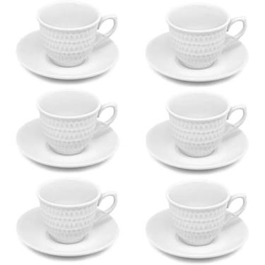 Imagem de Conjunto de Xícaras de Chá em Porcelana Branca com Textura em Relevo 6 Peças com Pires