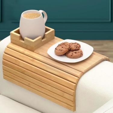 Imagem de Asixxsix Bandeja de Braço do sofá, Bandeja Dobrável de Apoio de Braço Dobrável, sofá - de - Multifuncional Anti Slip Organizador do Suporte para Bebidas, Xícaras,