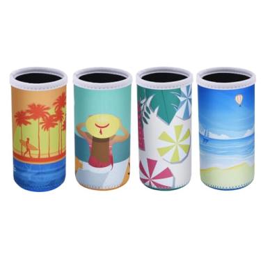 Imagem de Cosmos Pacote Com 4 Coolers De Neoprene Macios E Finos, Capa Isolante Para Bebidas 12 Oz (350 Ml), Energéticos Latas Cerveja (Padrões Praia)