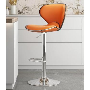 Imagem de Bancos De Bar Giratórios Laranja Cadeira De Balcão Conjunto De 4 Cadeiras De Bar Com Encosto Ajustável Em Altura De Couro Nappa, Hidráulico Bancada De Bar De Bancada De Metal