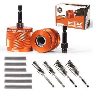Imagem de Swozzto Conjunto De Limpadores Tubos Cobre E Metal 1/2" 3/4", 2 Lâminas Reposição Fornecidas Por Tamanho, Incluindo 4 Escovas Aço Inoxidável Para Limpeza Ferrugem, Manchas Tinta Em Diversos