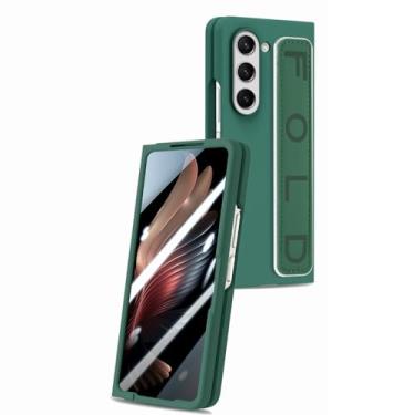 Imagem de POYUFRG Capa fina para Samsung Galaxy Z Fold 7, capa fosca à prova de choque com alça de pulso capa de proteção de tela de vidro temperado, bronze, Z Fold 7