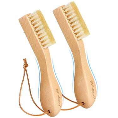 Imagem de BFWood 2 pincéis para manchas de lavanderia – Cerdas de javali macias naturais, removem manchas difíceis de tecidos delicados como malhas, algodão e linho, tecidos delicados, sem danos